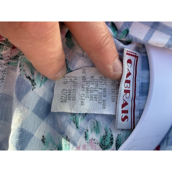 Vintage Cabrais Floral Gingham Blouse Cottagecore Prairie Button Top - Picture 3 of 5
